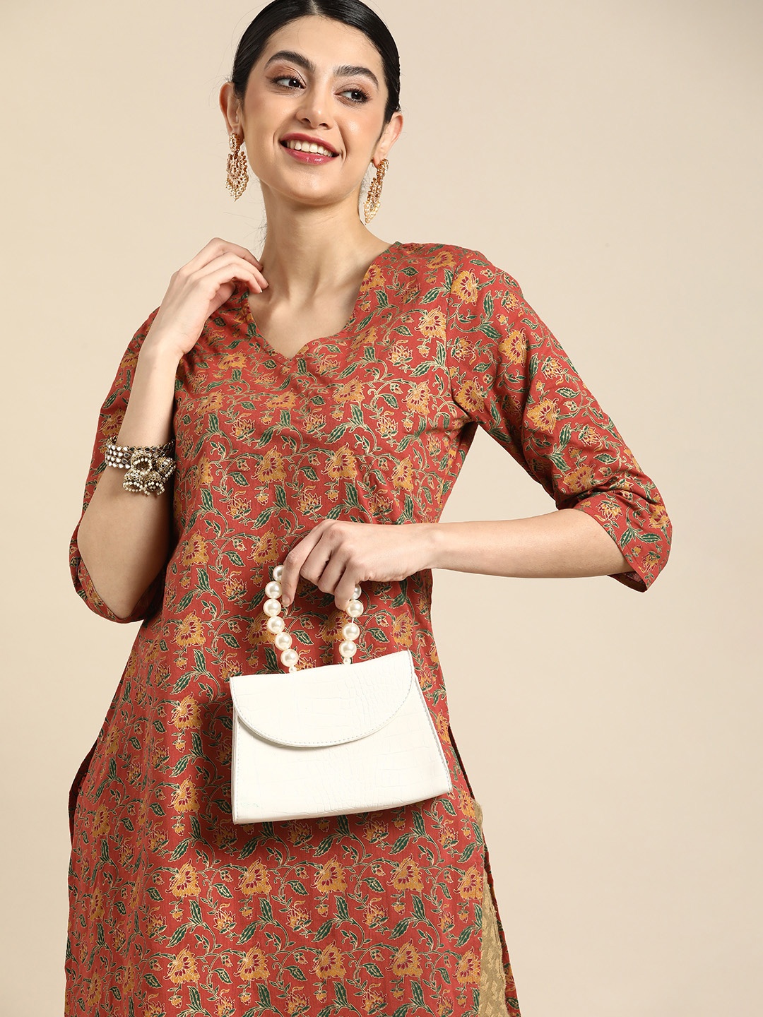 

Anouk Floral Printed Pure Cotton Kurta, Rust