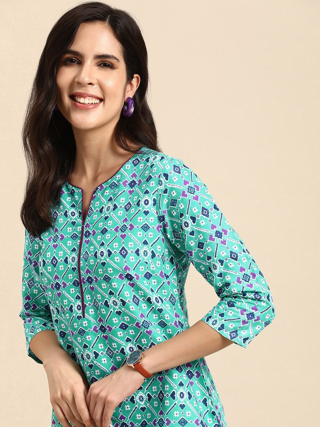 

Anouk Ethnic Motifs Printed Kurta, Green