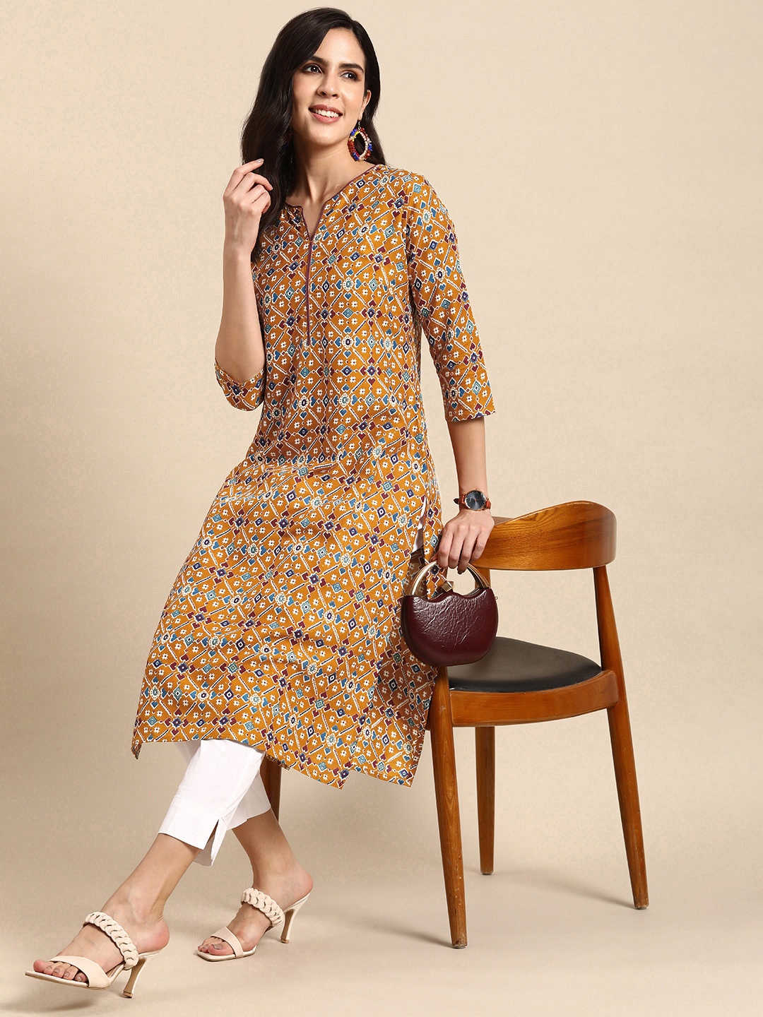 

Anouk Ethnic Motifs Printed Kurta, Brown
