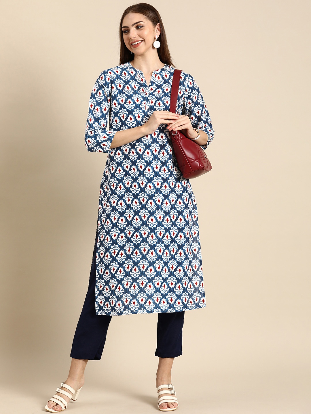 

Anouk Ethnic Motifs Printed Indigo Kurta, Navy blue