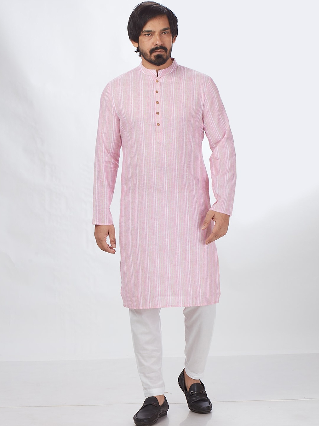 

Blacksmith Striped Jacquard Cotton Kurta, Pink