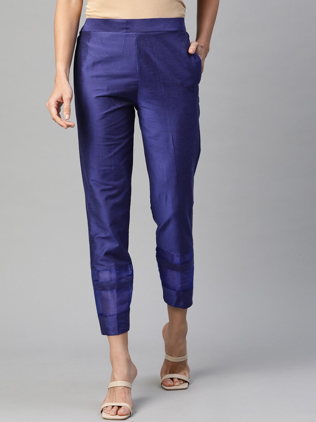

RIVI Women Easy Wash Silk Trousers, Blue