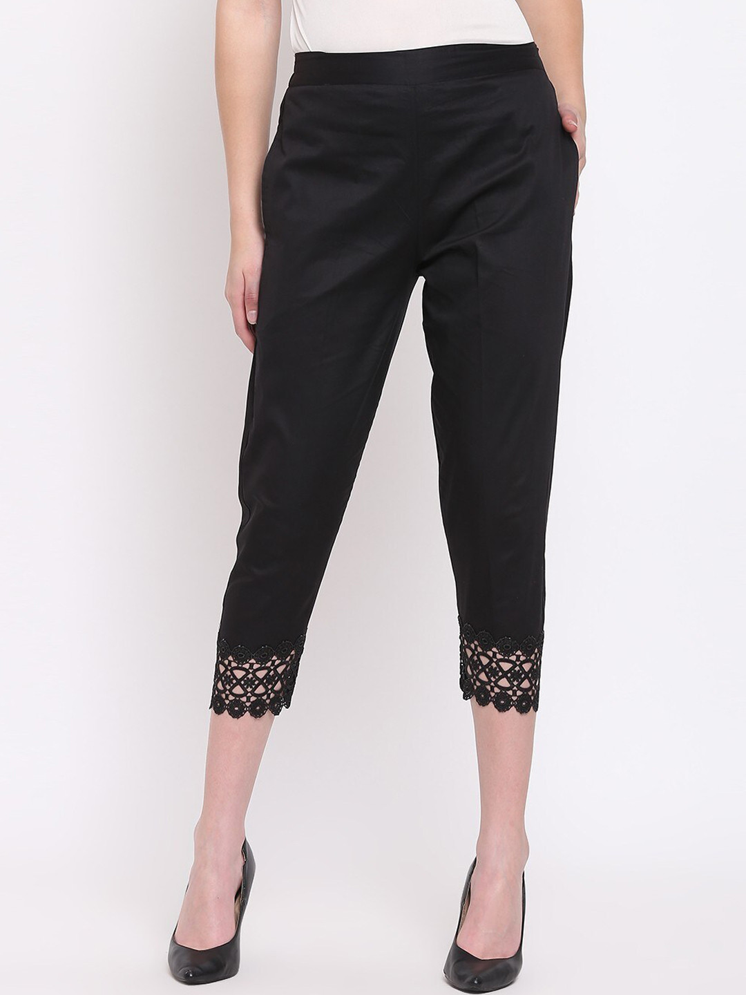 

RIVI Women Easy Wash Pure Cotton Trousers, Black