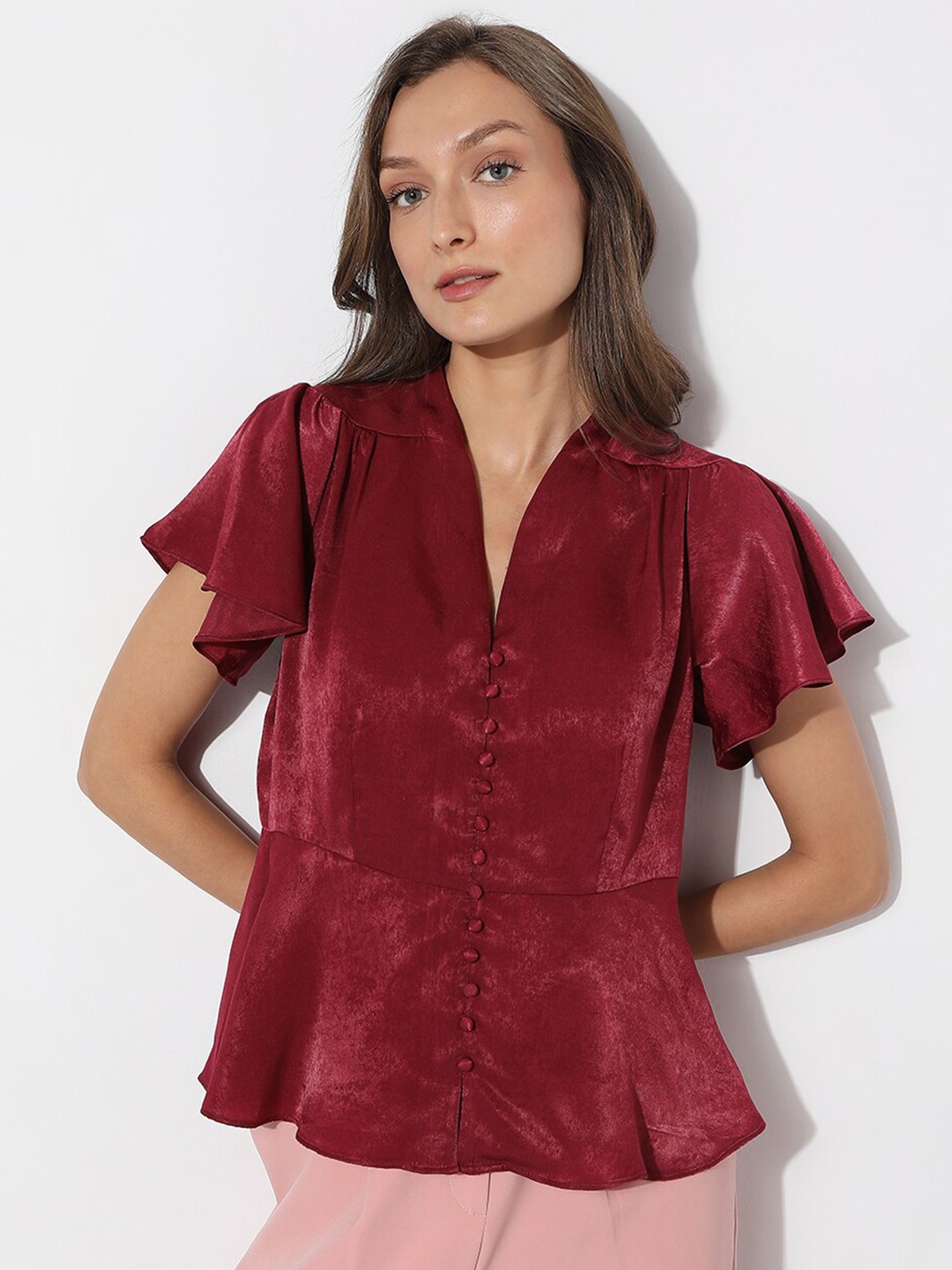 

Vero Moda Maroon Flared Sleeves Top