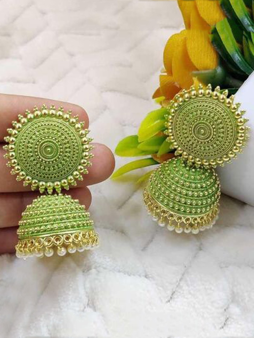 

The Pari Dome Shaped Jhumkas Earrings, Green