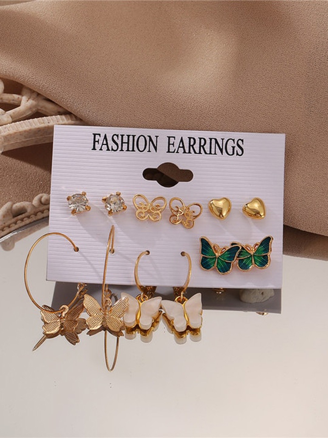 

The Pari Set of 6 Gold-Plated Contemporary Studs Earrings