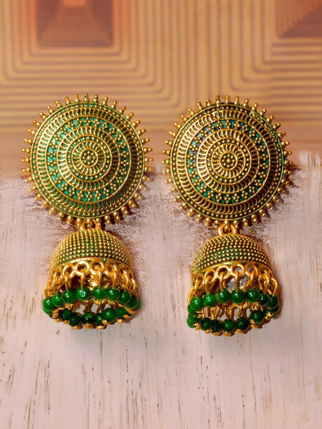 

The Pari Gold-Plated Dome Shaped Drop Earrings, Green