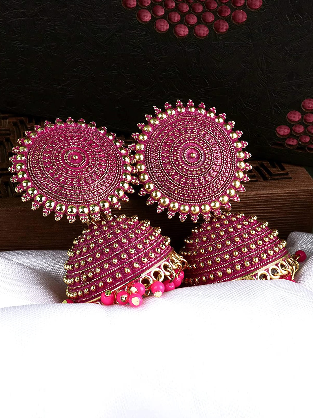 

The Pari Gold-Plated Contemporary Jhumkas Earrings, Red