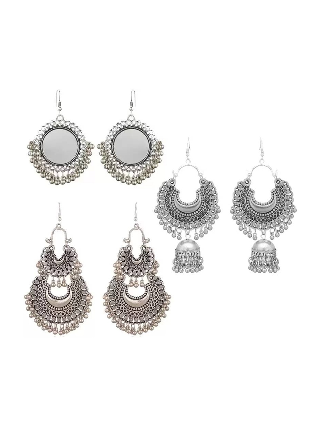 

The Pari Set Of 3 Silver-Plated Contemporary Chandbalis Earrings