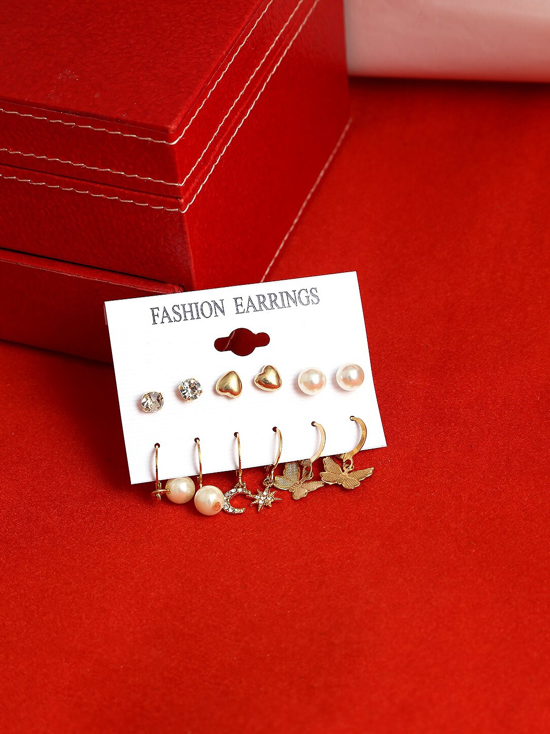 

The Pari Set Of 6 Gold-Plated Contemporary Studs Earrings, Multi