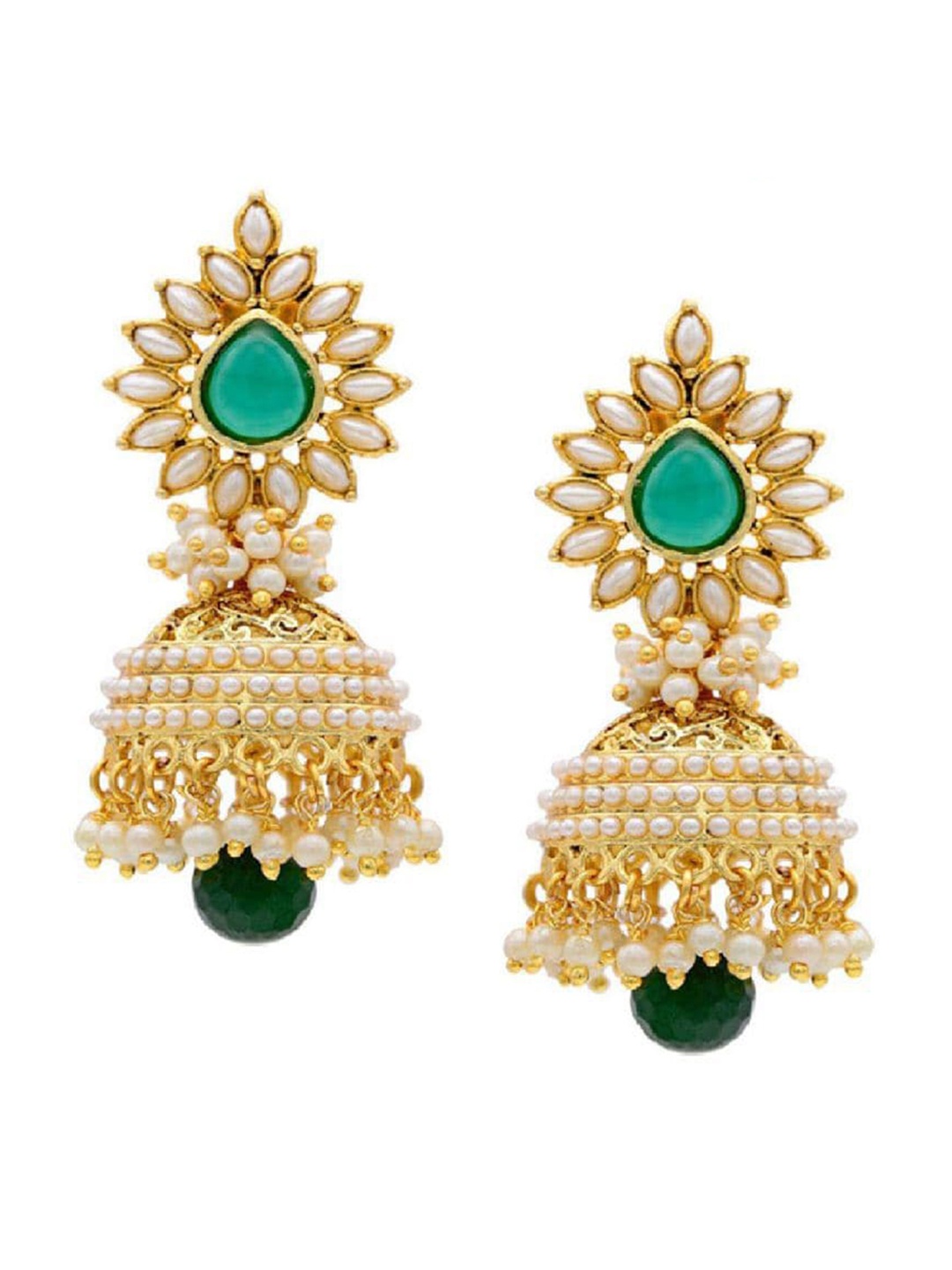 

The Pari Gold Plated Contemporary Jhumkas Earrings, Green