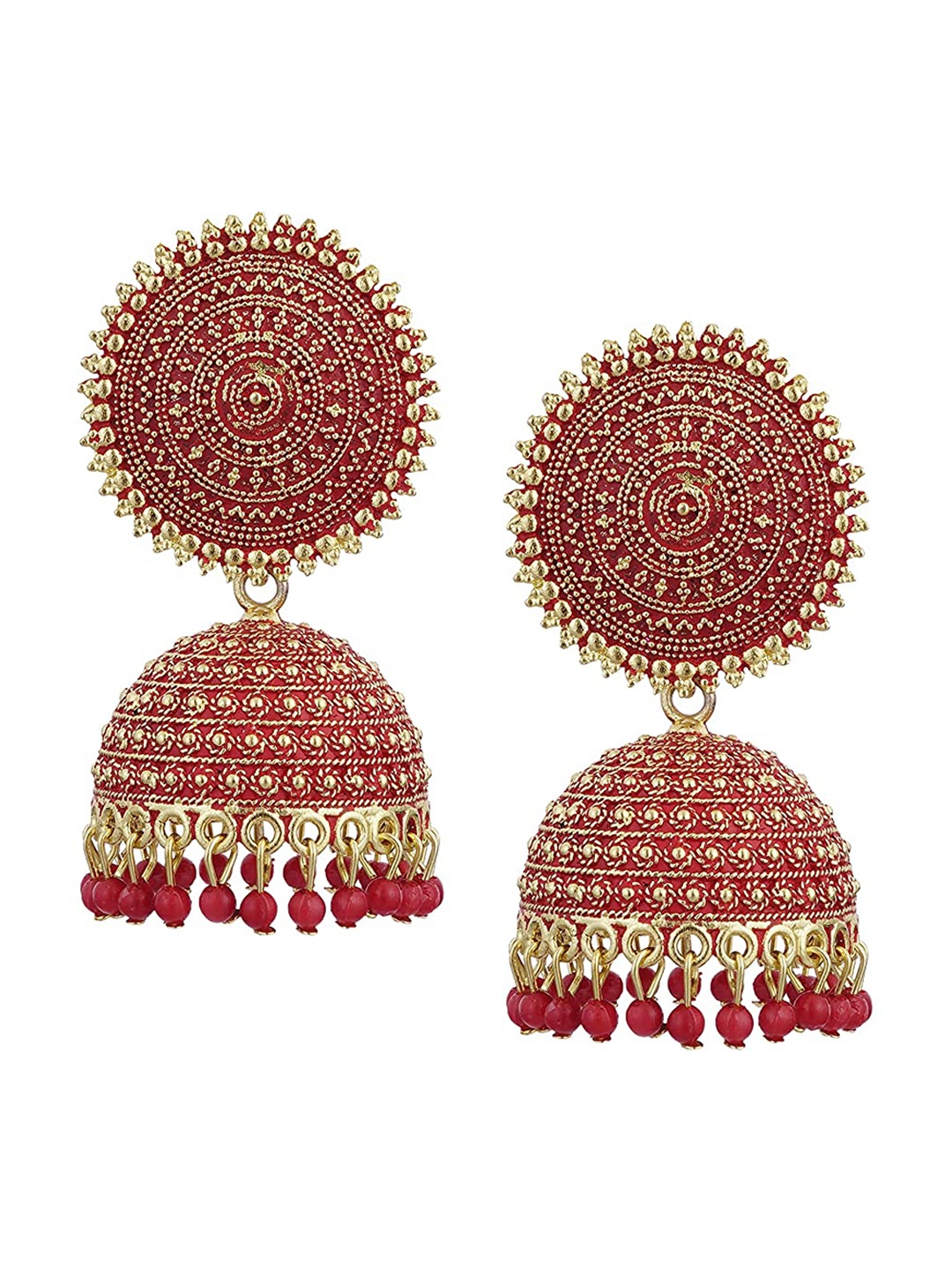 

The Pari Gold Plated Contemporary Jhumkas Earrings, Red