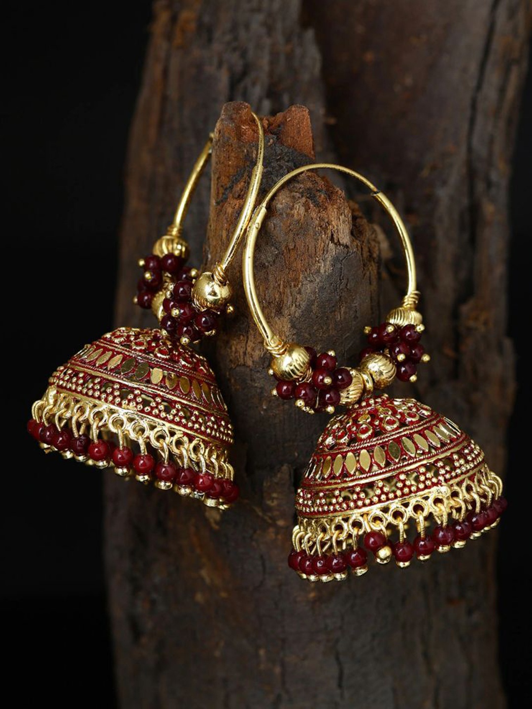 

The Pari Gold Plated Contemporary Jhumkas Earrings, Maroon