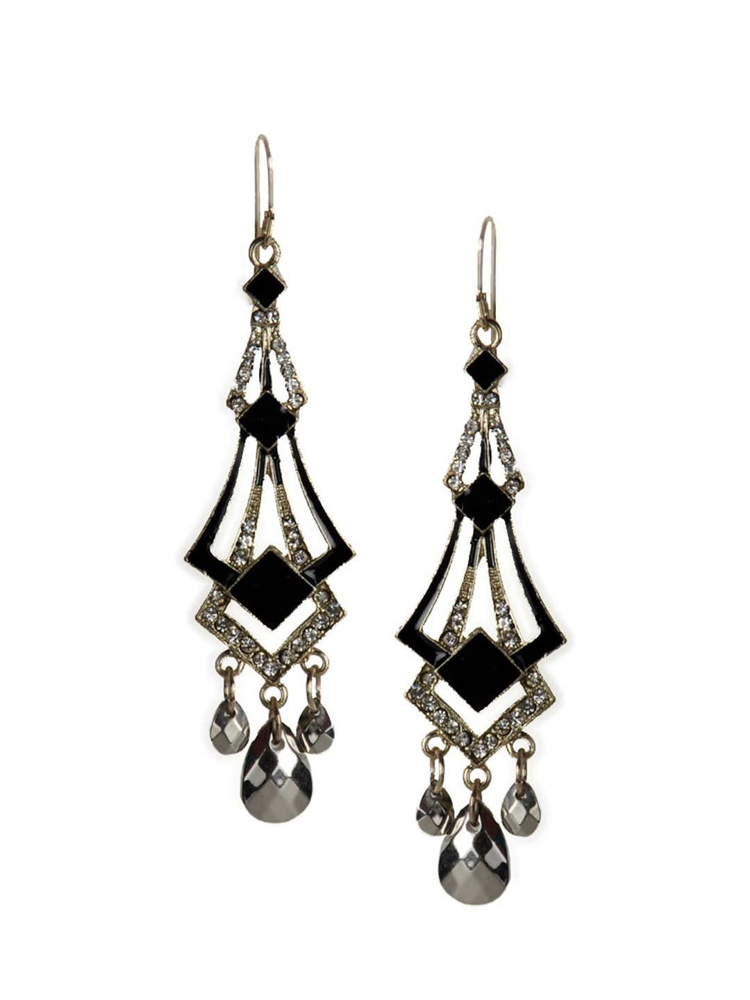 

The Pari Gold Plated Contemporary Drop Earrings, Black