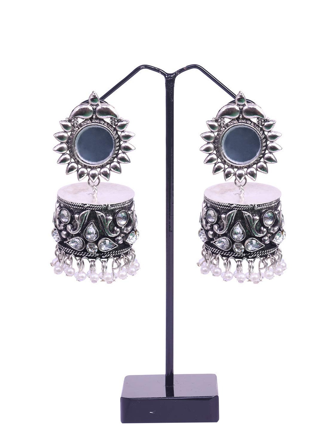 

The Pari Rhodium Plated Contemporary Jhumkas Earrings, Silver