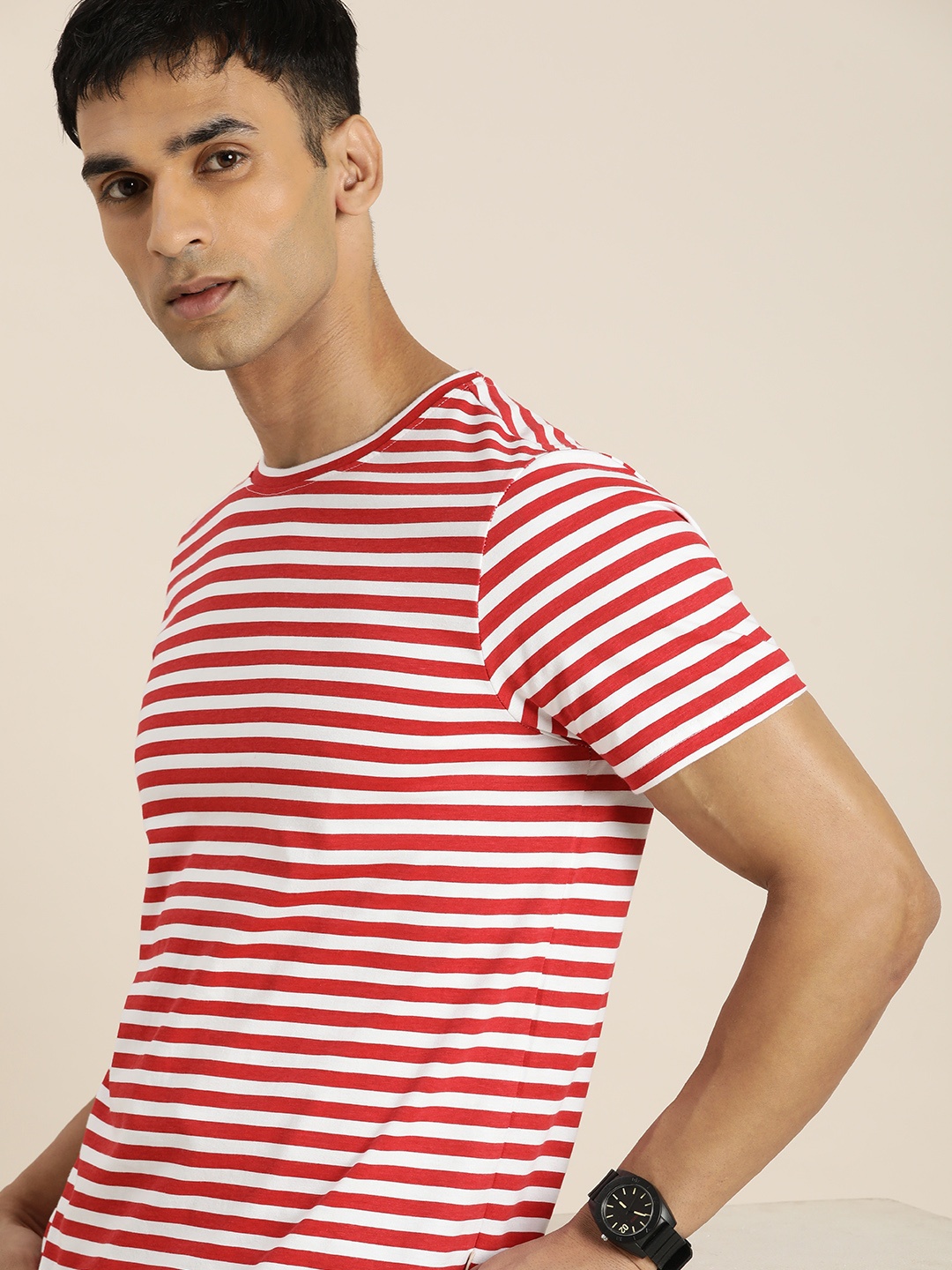 

INVICTUS Men Striped Pure Cotton T-shirt, Red
