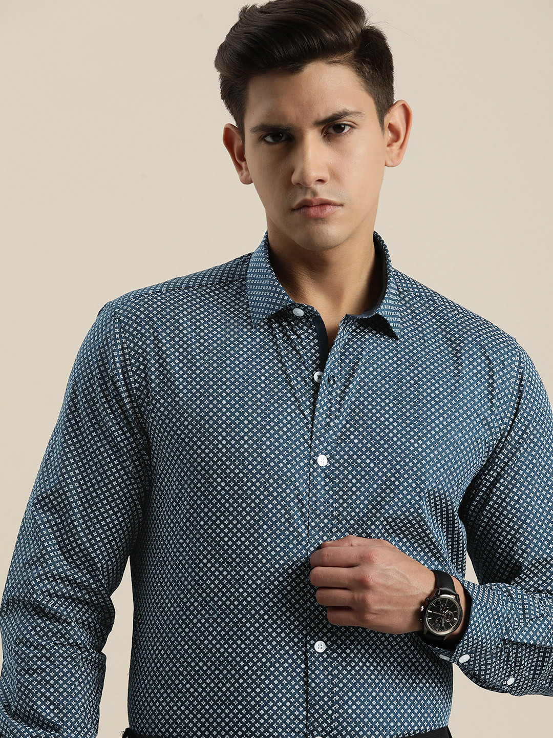 

INVICTUS Men Slim Fit Printed Pure Cotton Formal Shirt, Blue