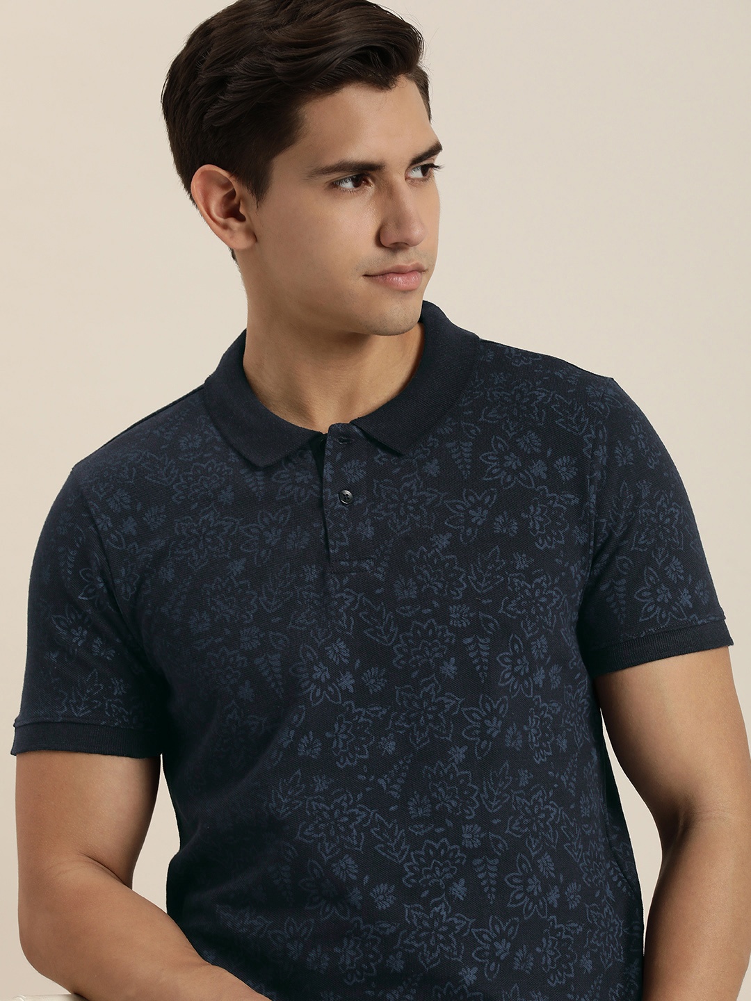 

INVICTUS Floral Printed Polo Collar T-shirt, Navy blue
