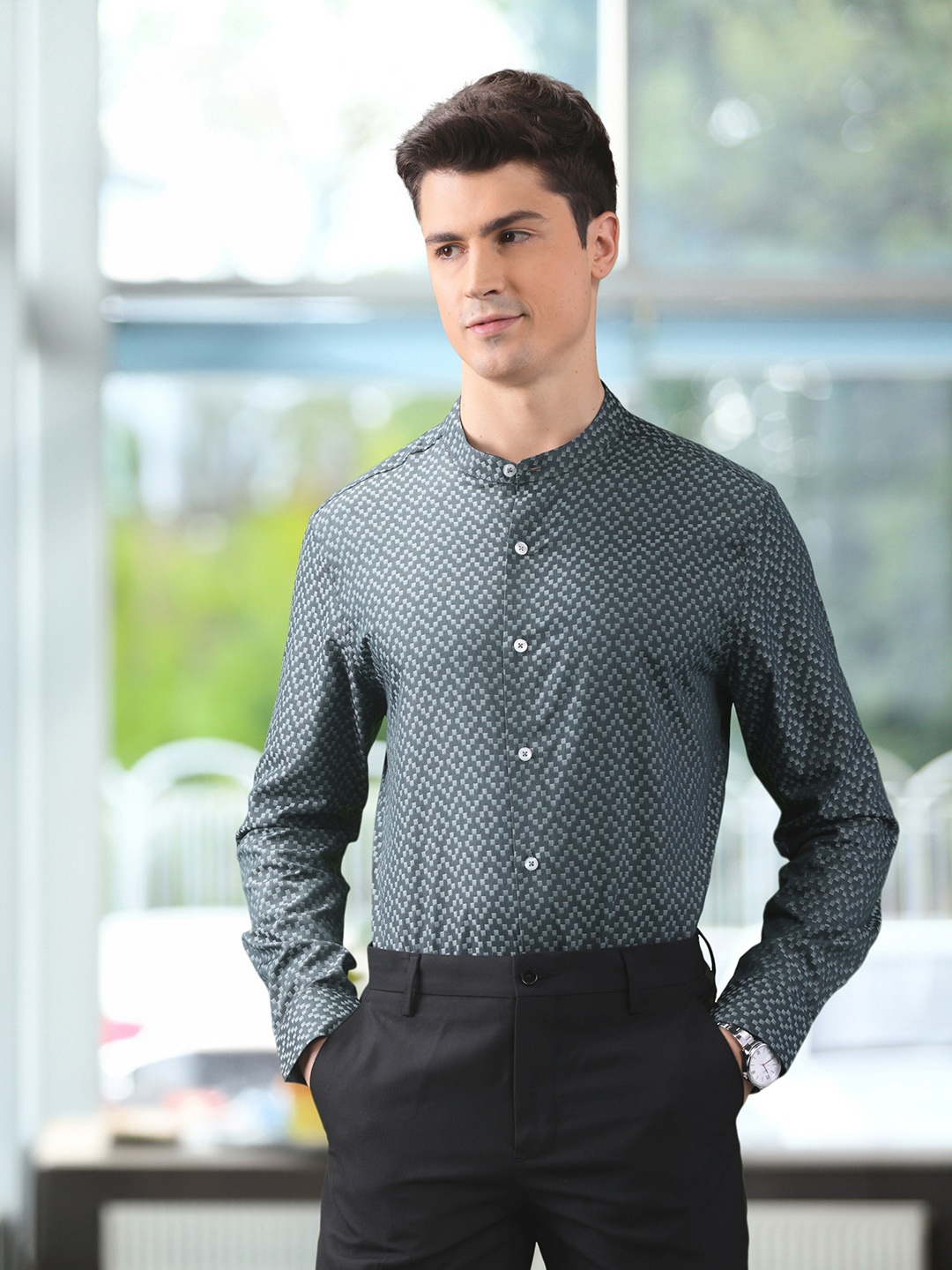 

INVICTUS Men Slim Fit Printed Pure Cotton Sustainable Formal Shirt, Grey