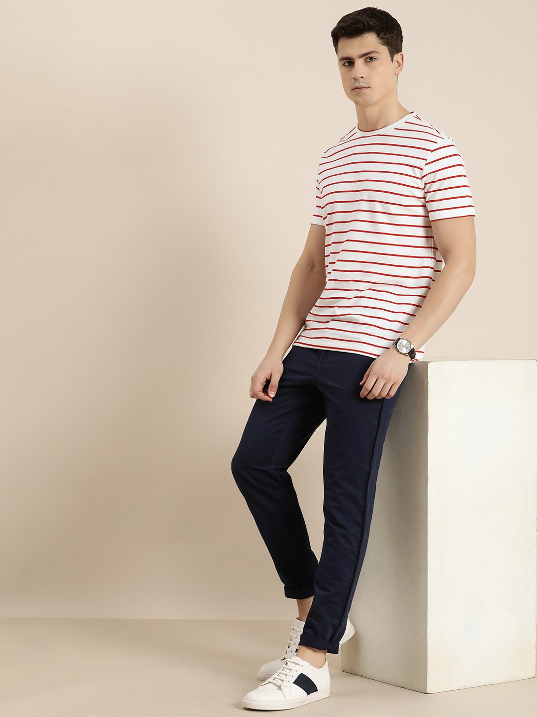 

INVICTUS Striped Pure Cotton T-shirt, White
