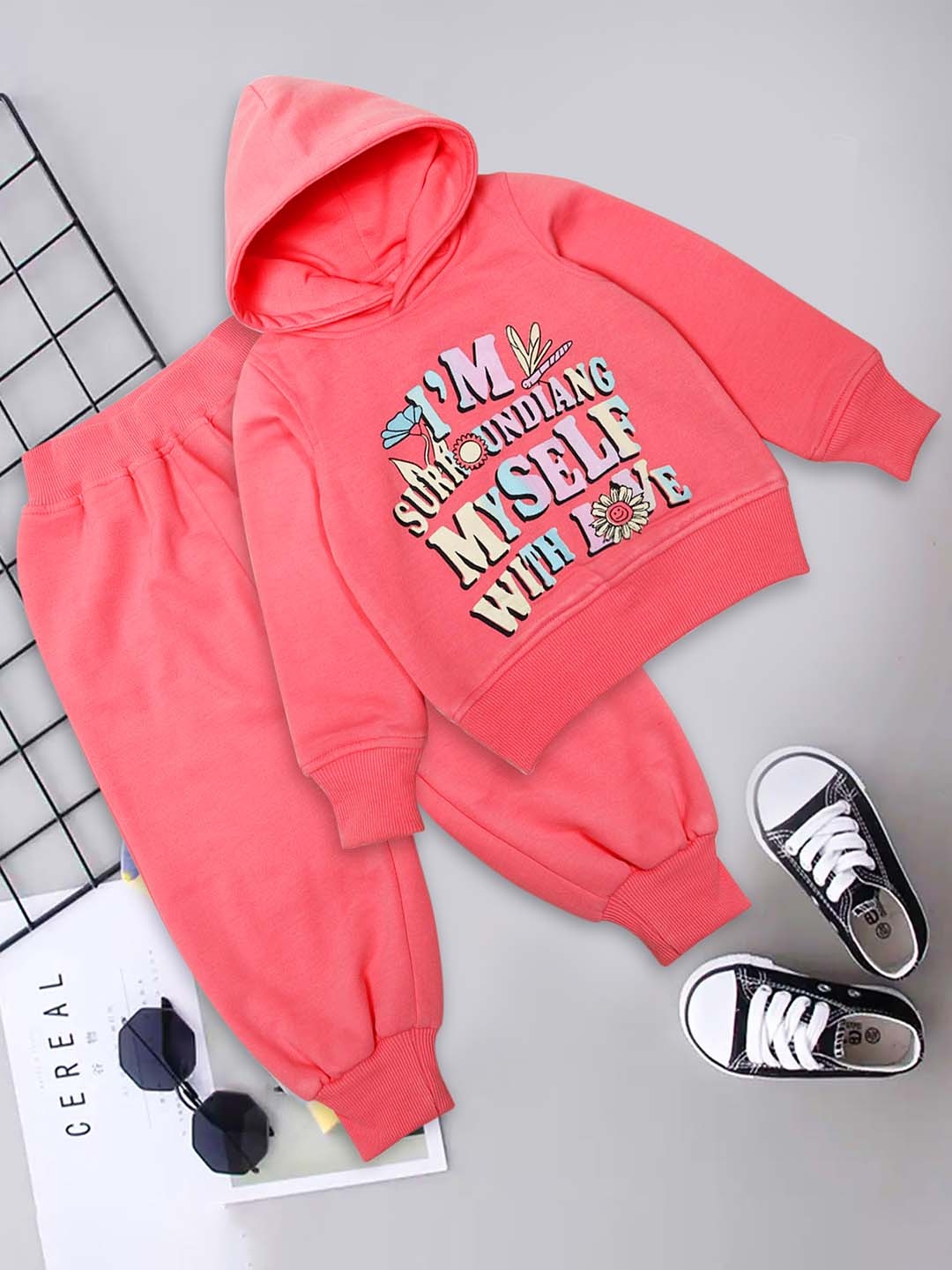 

pspeaches Girls Printed Top with Pyjamas, Pink