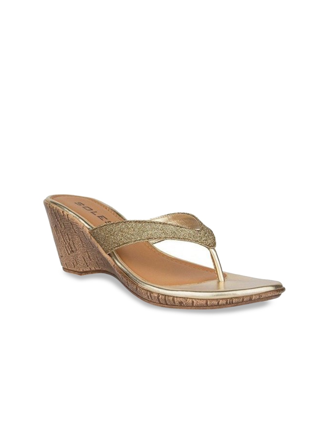 

SOLES Gold-Toned Embellished Wedge Sandals