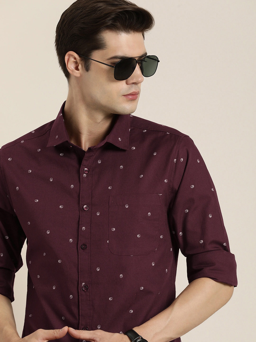 

INVICTUS Slim Fit Printed Pure Cotton Casual Shirt, Burgundy