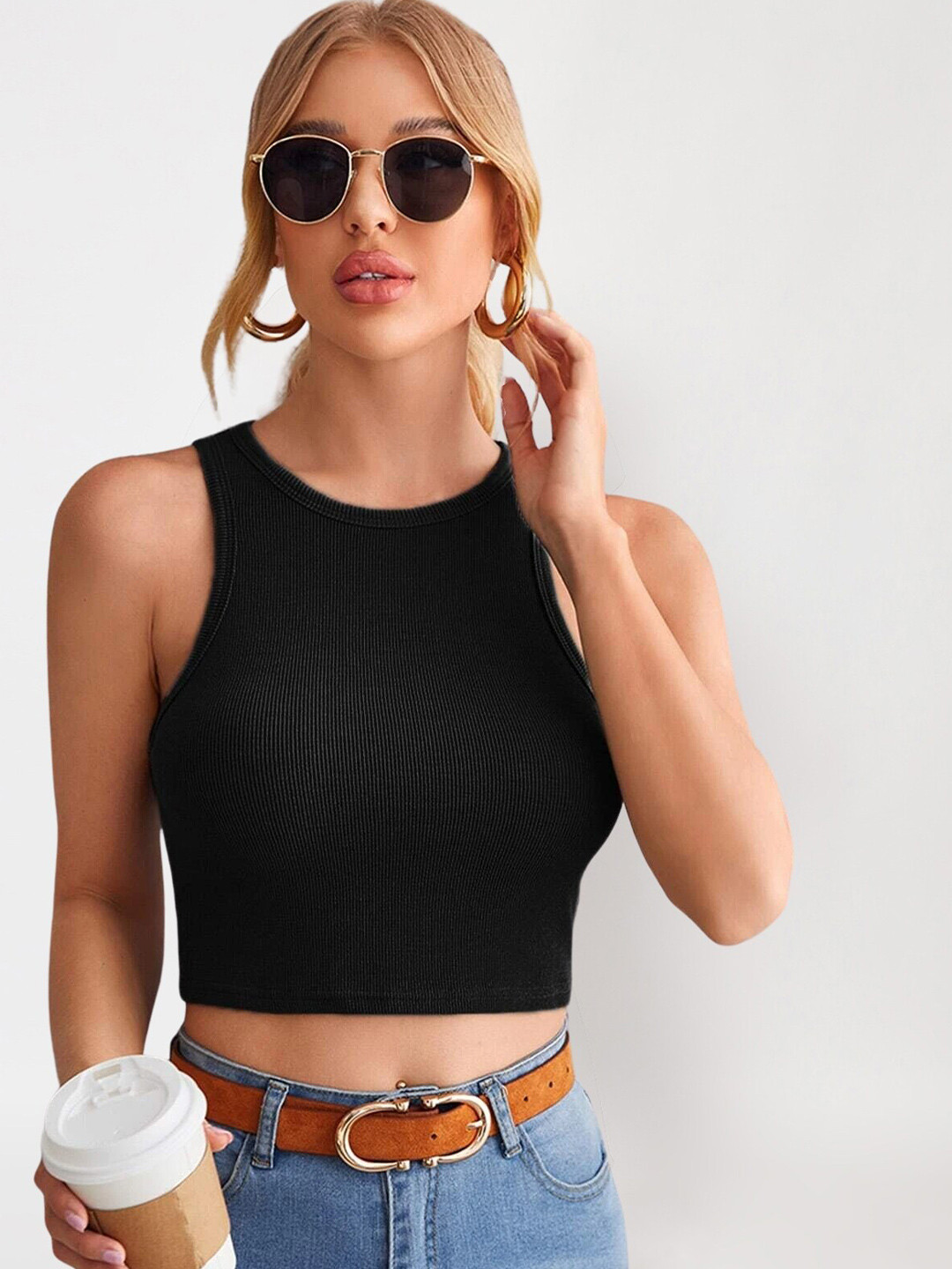 

Womenster Black Striped Crop Top