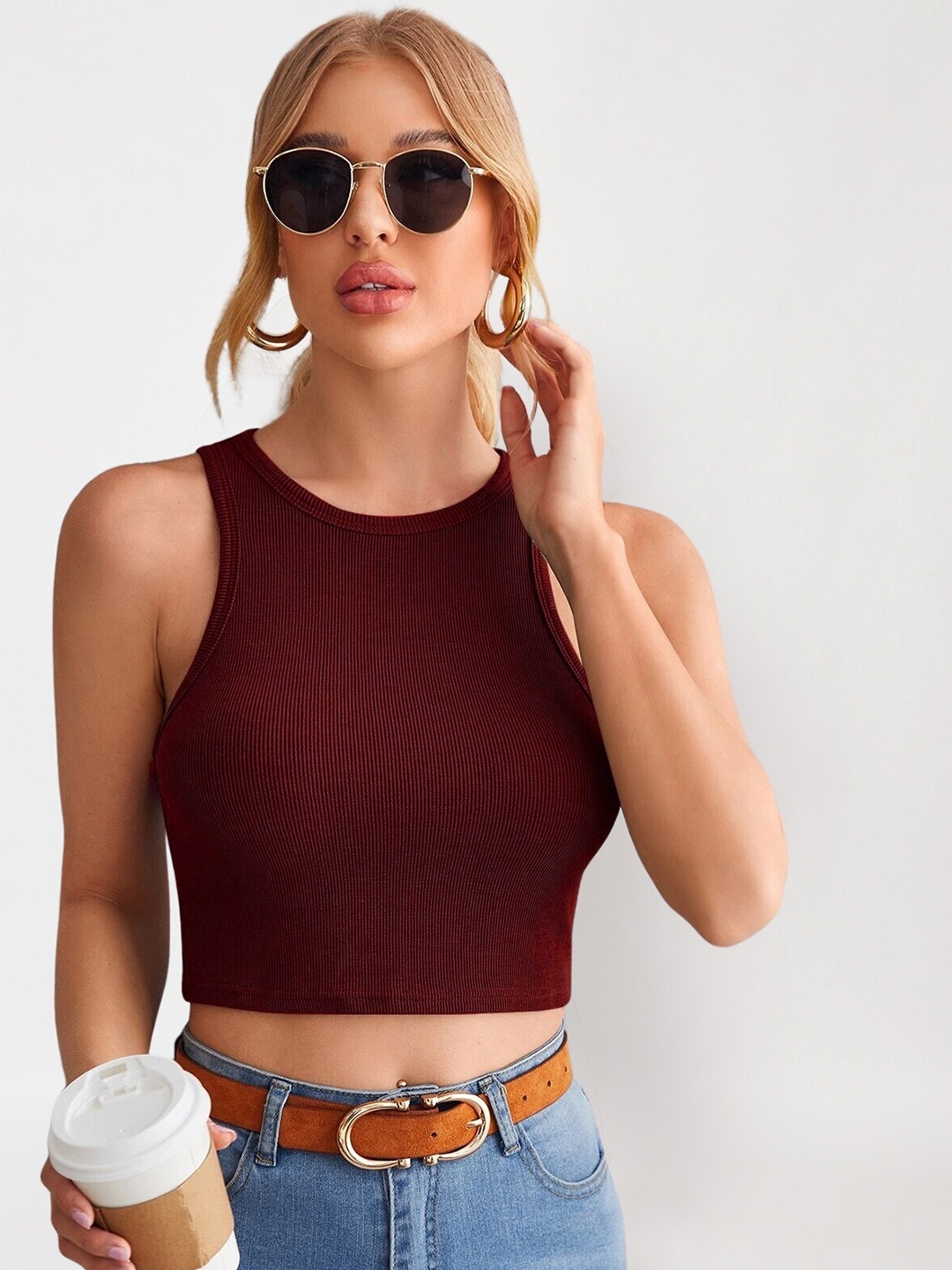 

Womenster Maroon Crop Top