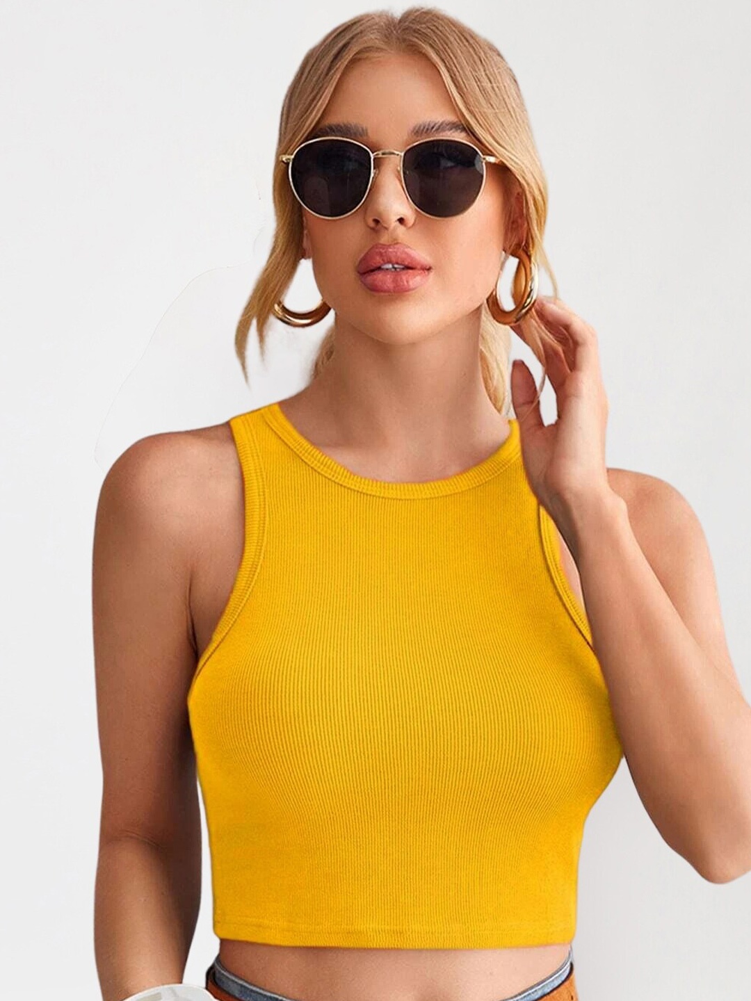 

Womenster Mustard Yellow Crop Top