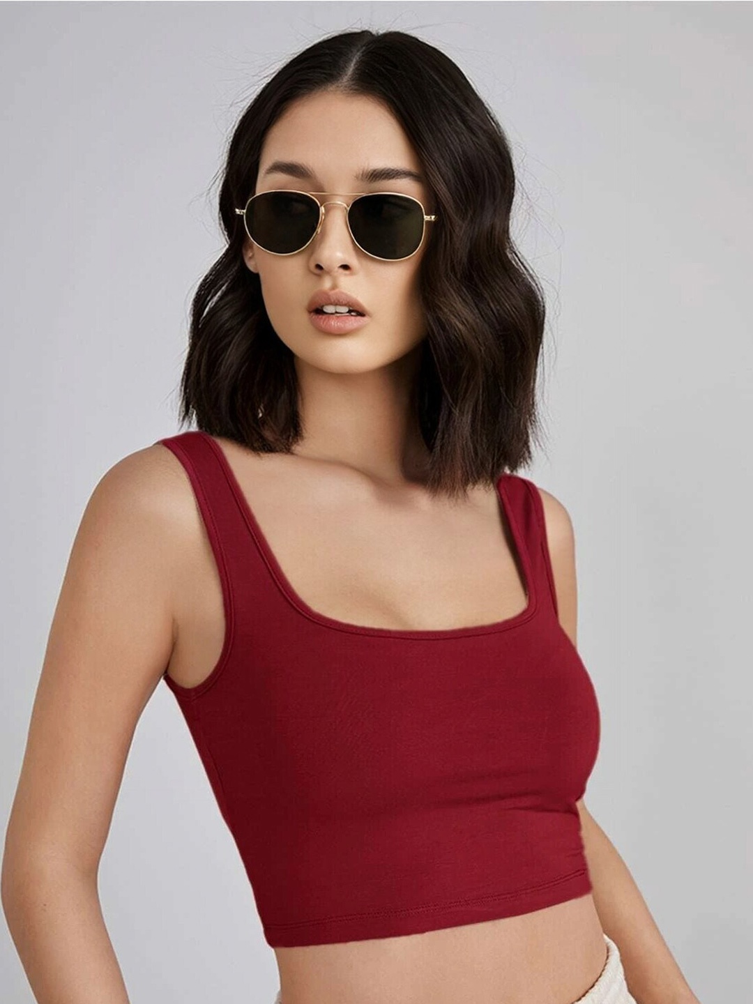 

Womenster Maroon Bralette Crop Top