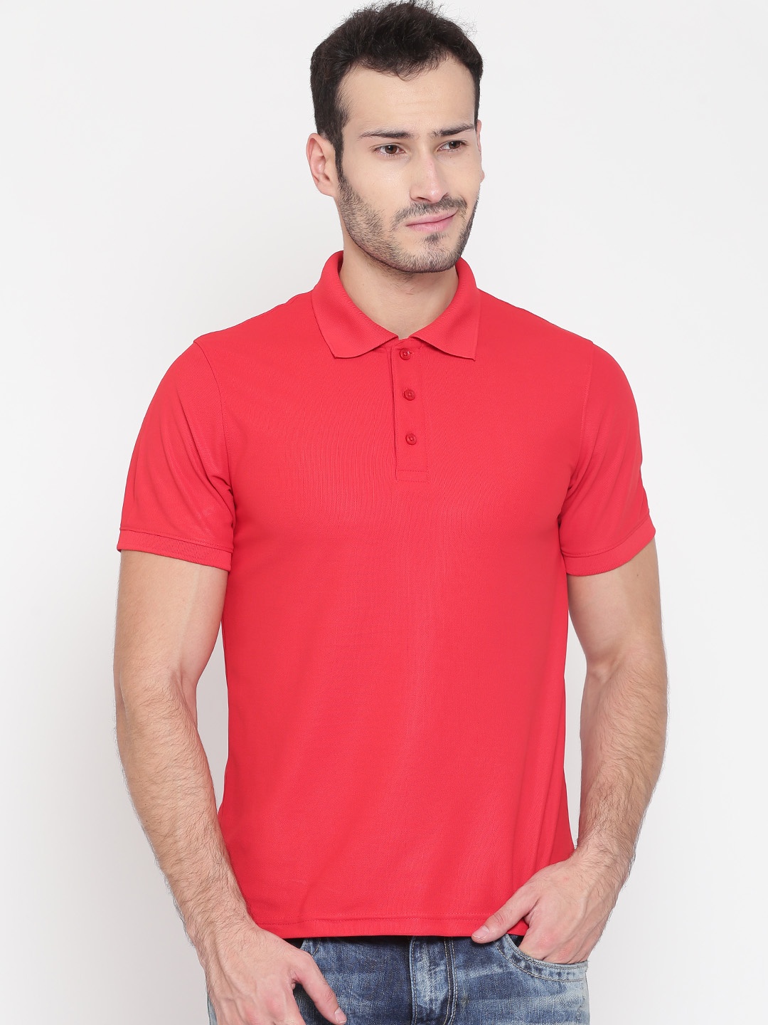 

American Crew Men Red Solid Polo Collar T-shirt