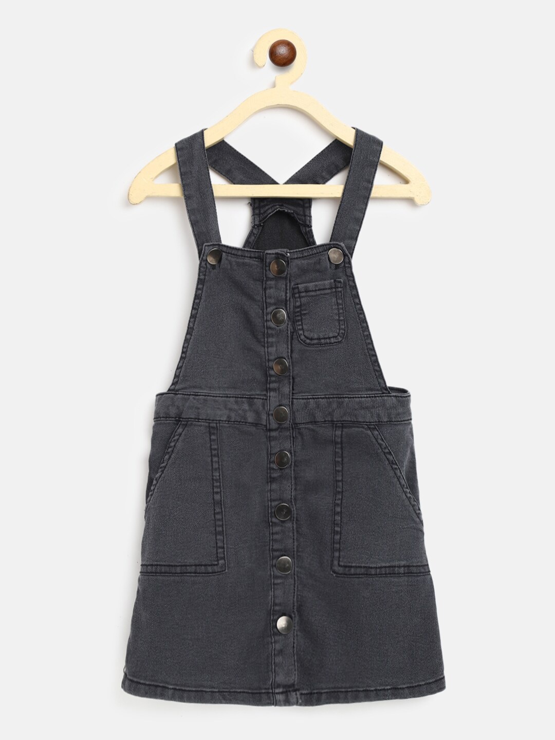 

TALES & STORIES Girls Cotton Straight-Leg Dungaree, Grey