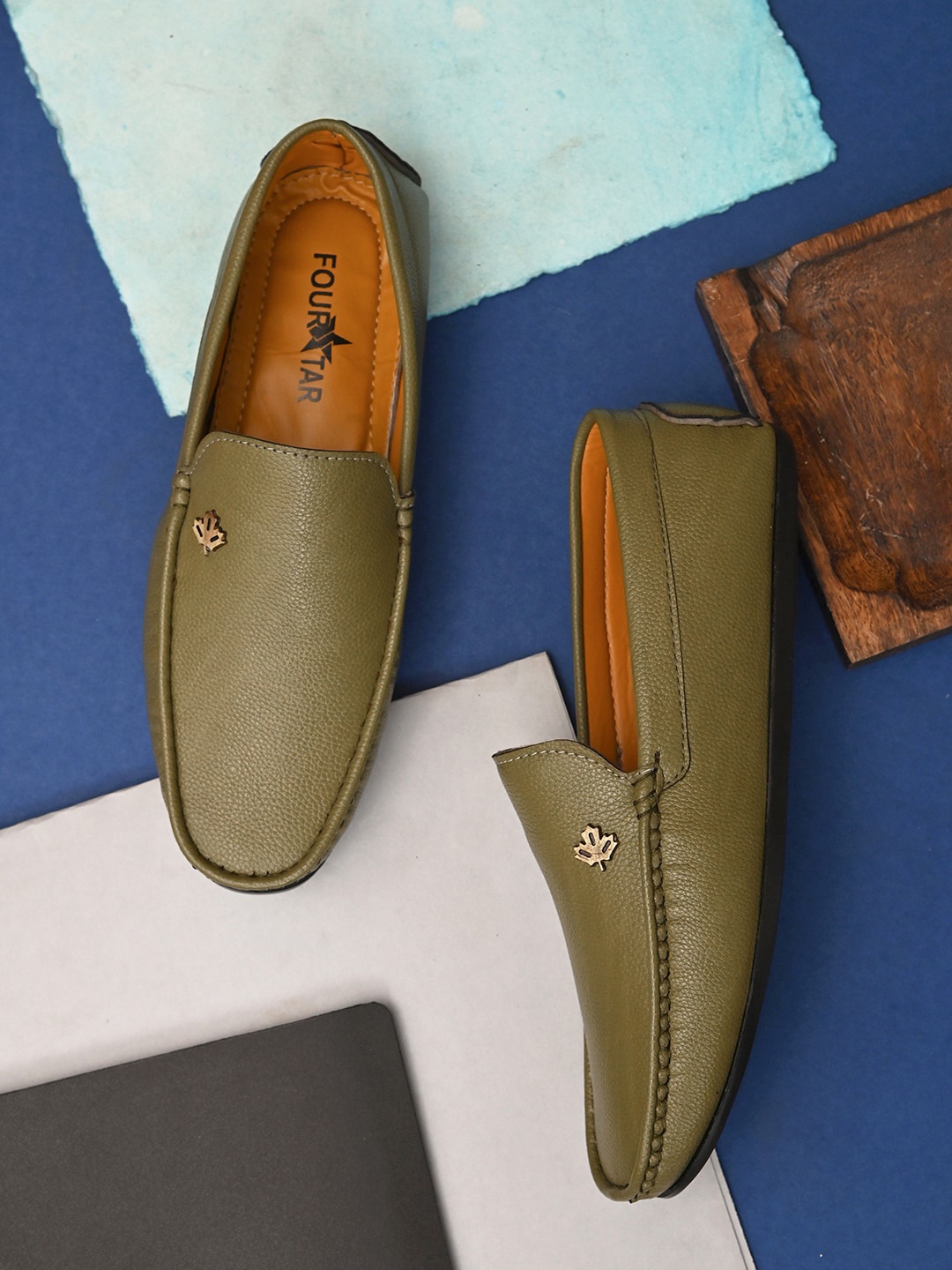 

FOUR STAR TRUCK SALES Men Textured Waterproof Lining Loafers, Olive