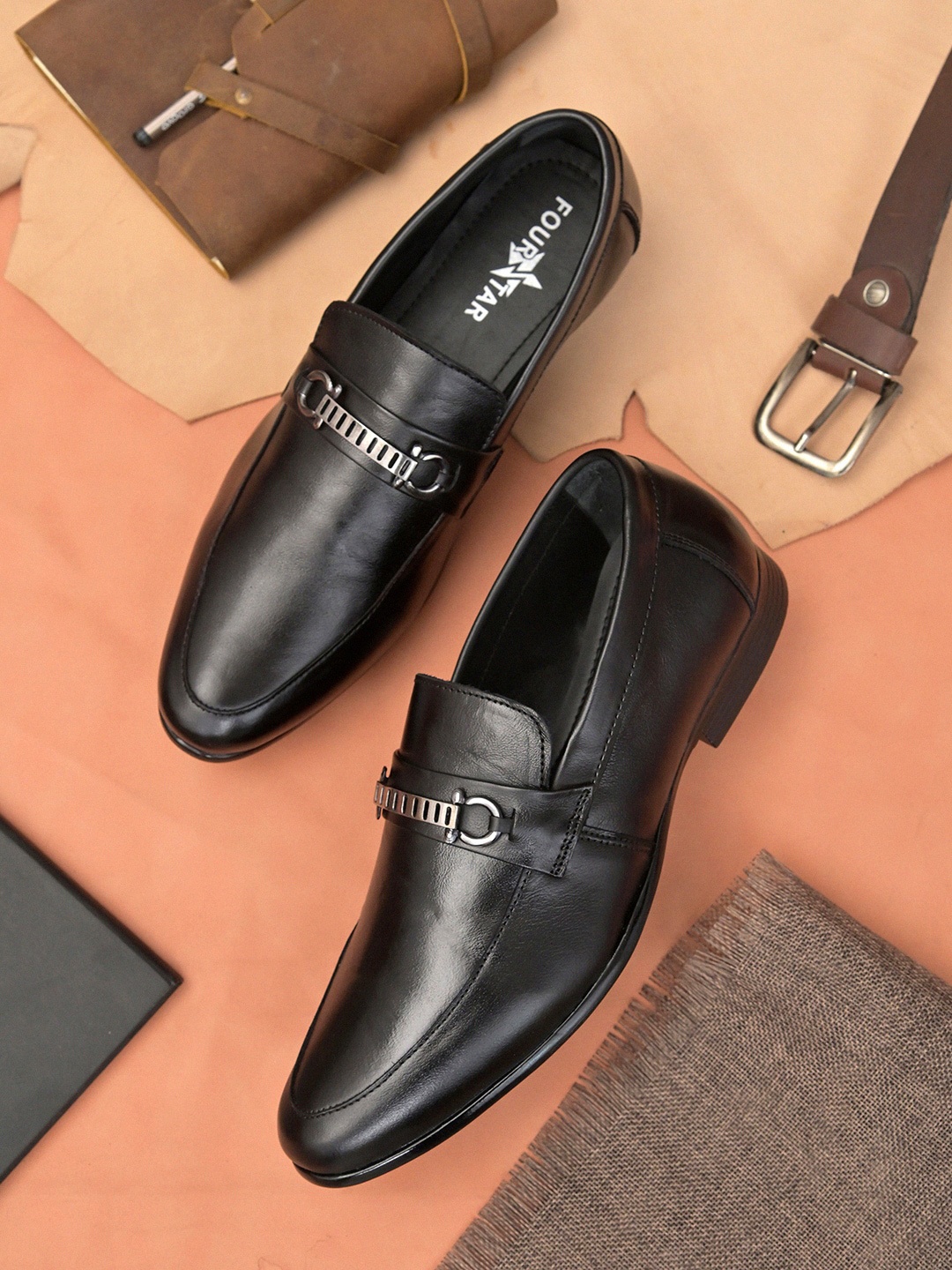 

FOUR STAR TRUCK SALES Men Leather Slip-On Formal Shoes, Black