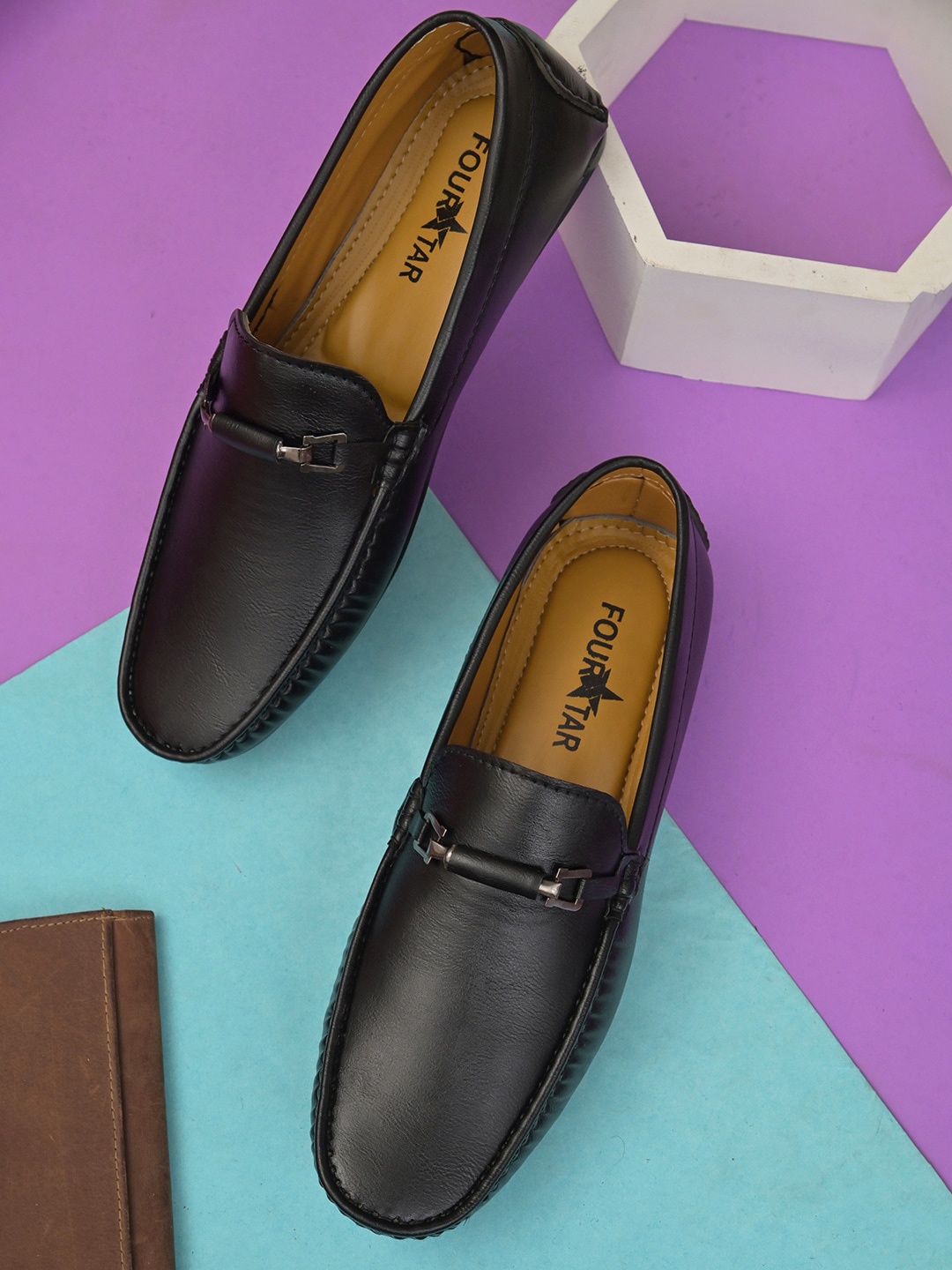 

FOUR STAR TRUCK SALES Men Textured Waterproof Lining Loafers, Black