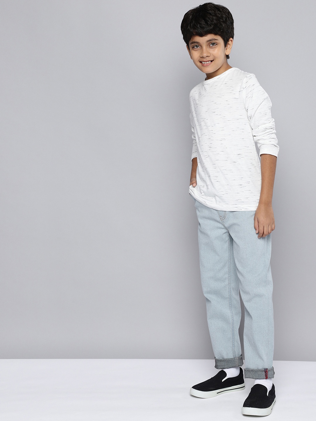 

HERE&NOW Boys Regular Fit Clean Look Stretchable Jeans, Grey