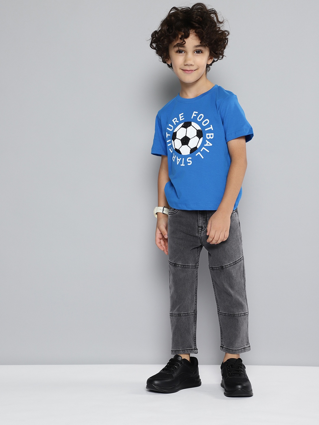 

HERE&NOW Boys Mid-Rise Light Fade Stretchable Jeans, Charcoal