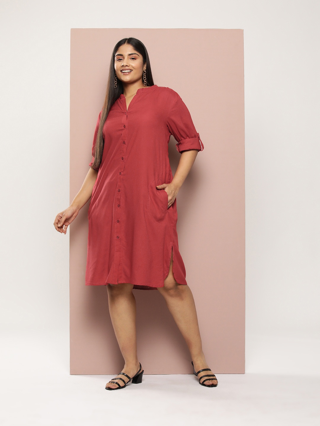 

Sztori Plus Size Waist Tie-Up Shirt Dress, Rust