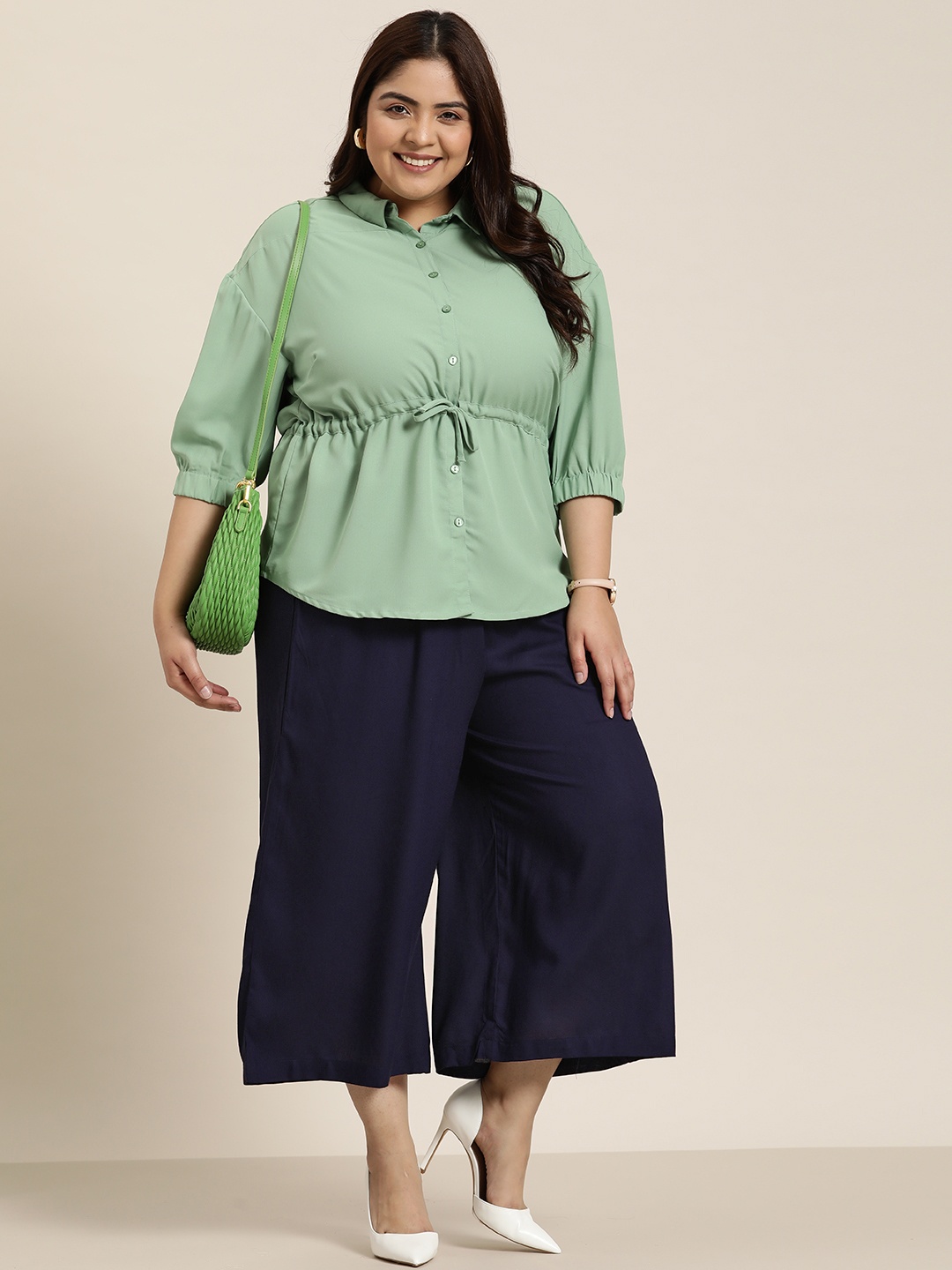 

Sztori Women Plus Size Wide Leg Culottes Trousers, Navy blue