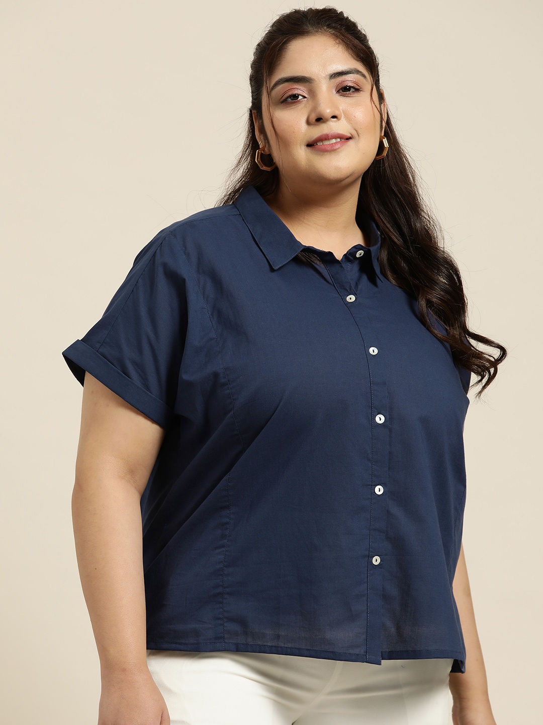 

Sztori Plus Size Pure Cotton Casual Shirt, Navy blue