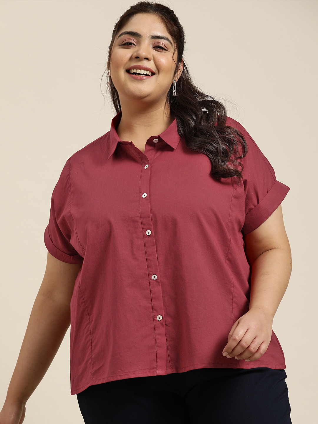 

Sztori Plus Size Pure Cotton Casual Shirt, Maroon