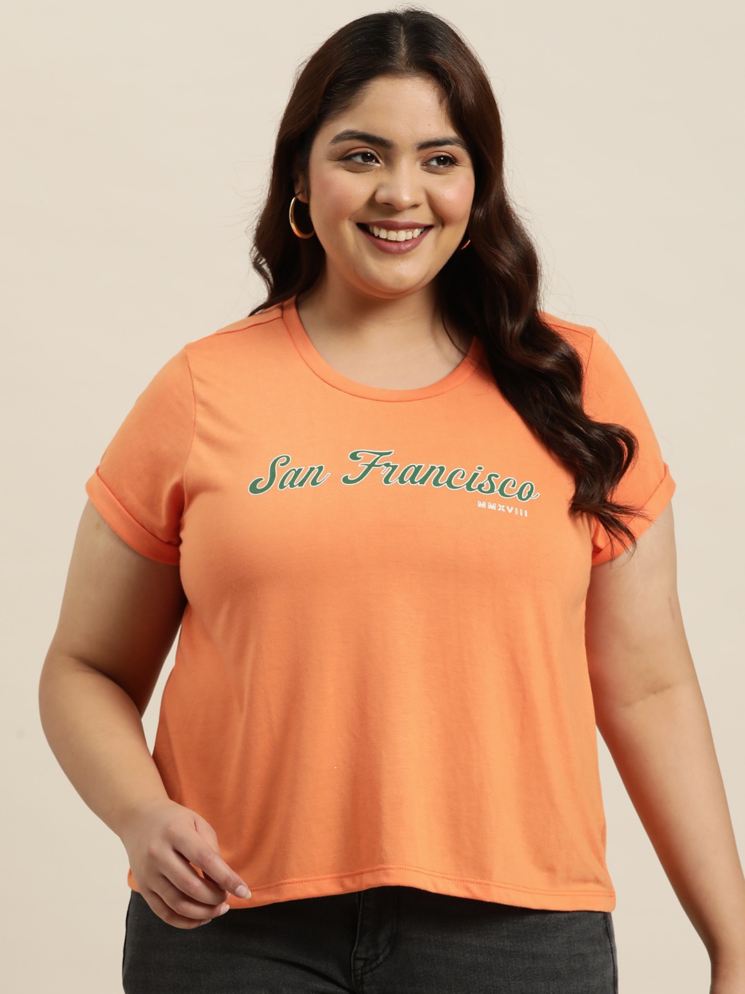 

Sztori Plus Size Printed T-shirt, Orange