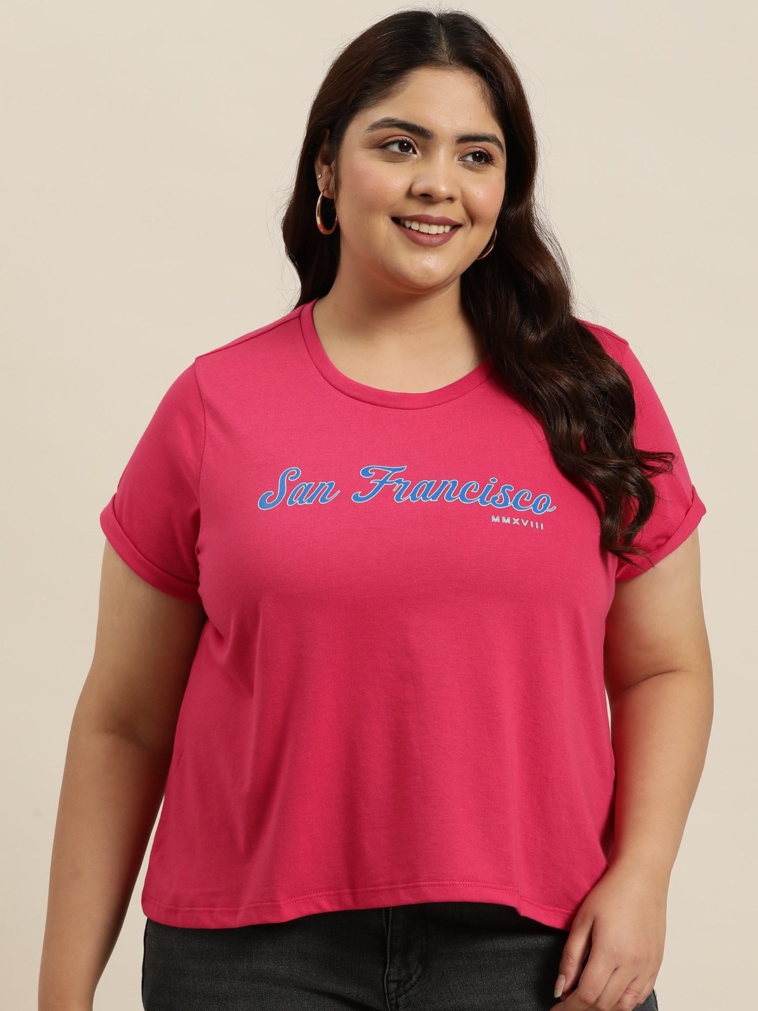 

Sztori Plus Size Printed T-shirt, Pink