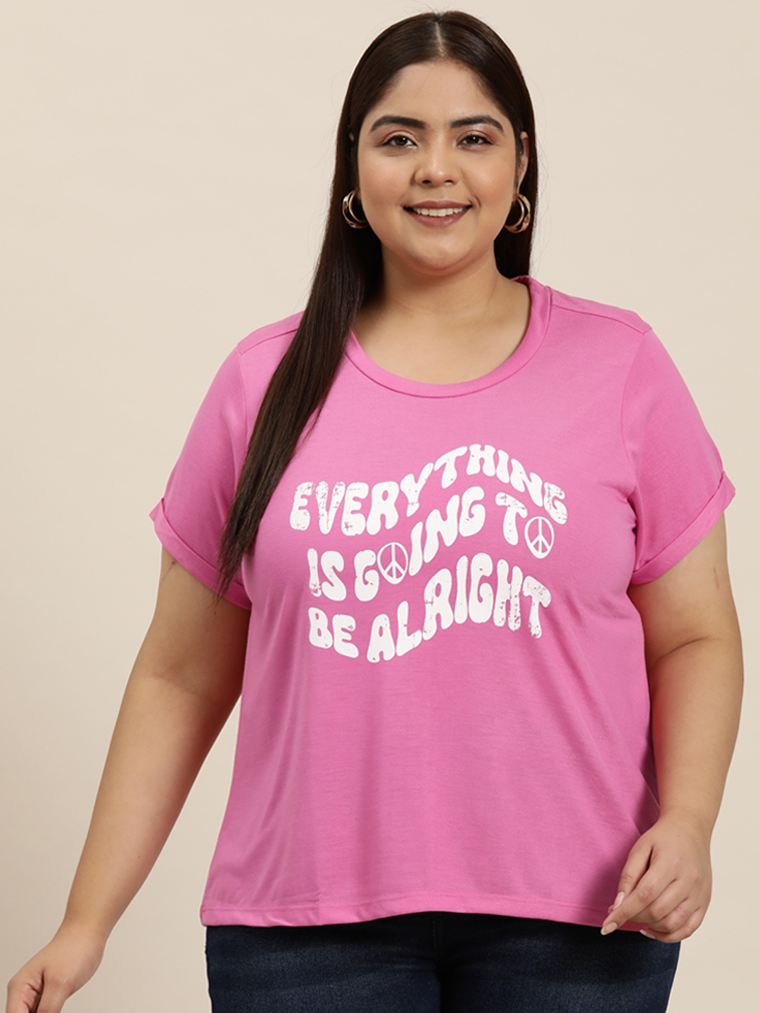 

Sztori Plus Size Typography Printed T-shirt, Pink