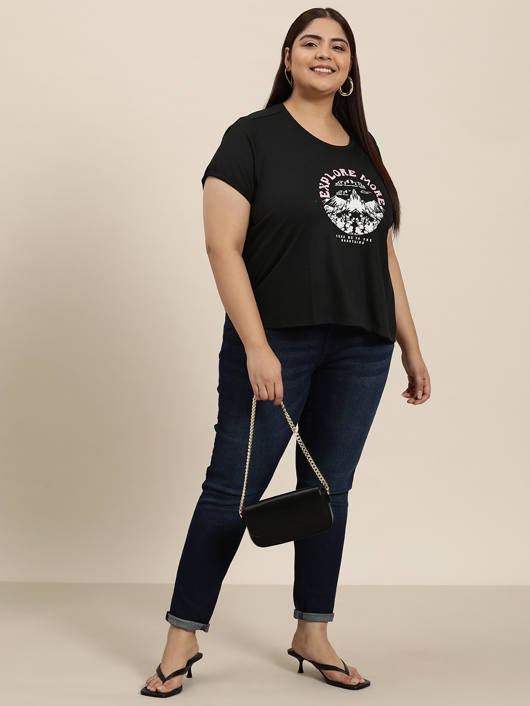 

Sztori Plus Size Typography Printed T-shirt, Black