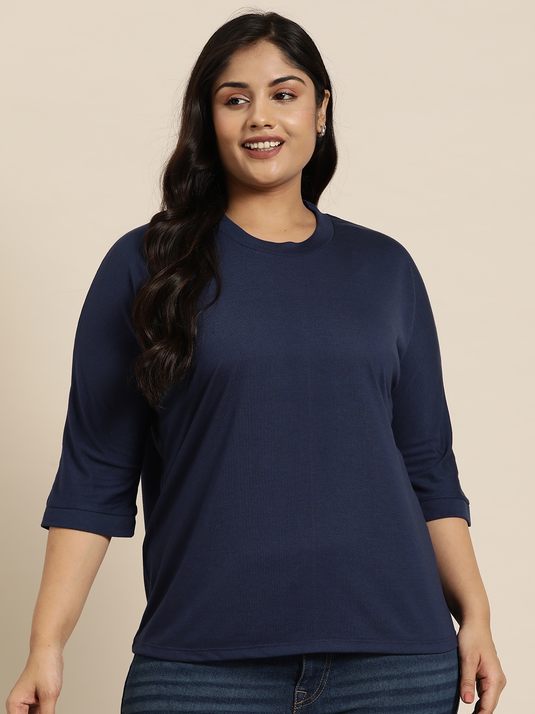 

Sztori Plus Size Solid T-shirt, Navy blue