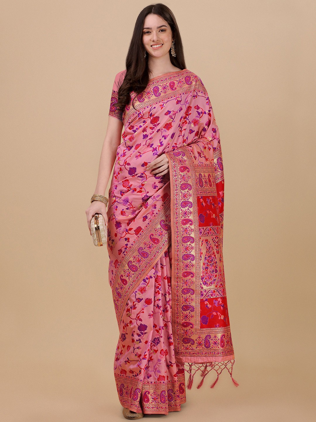 

Mitera Woven Design Pure Silk Banarasi Saree, Pink
