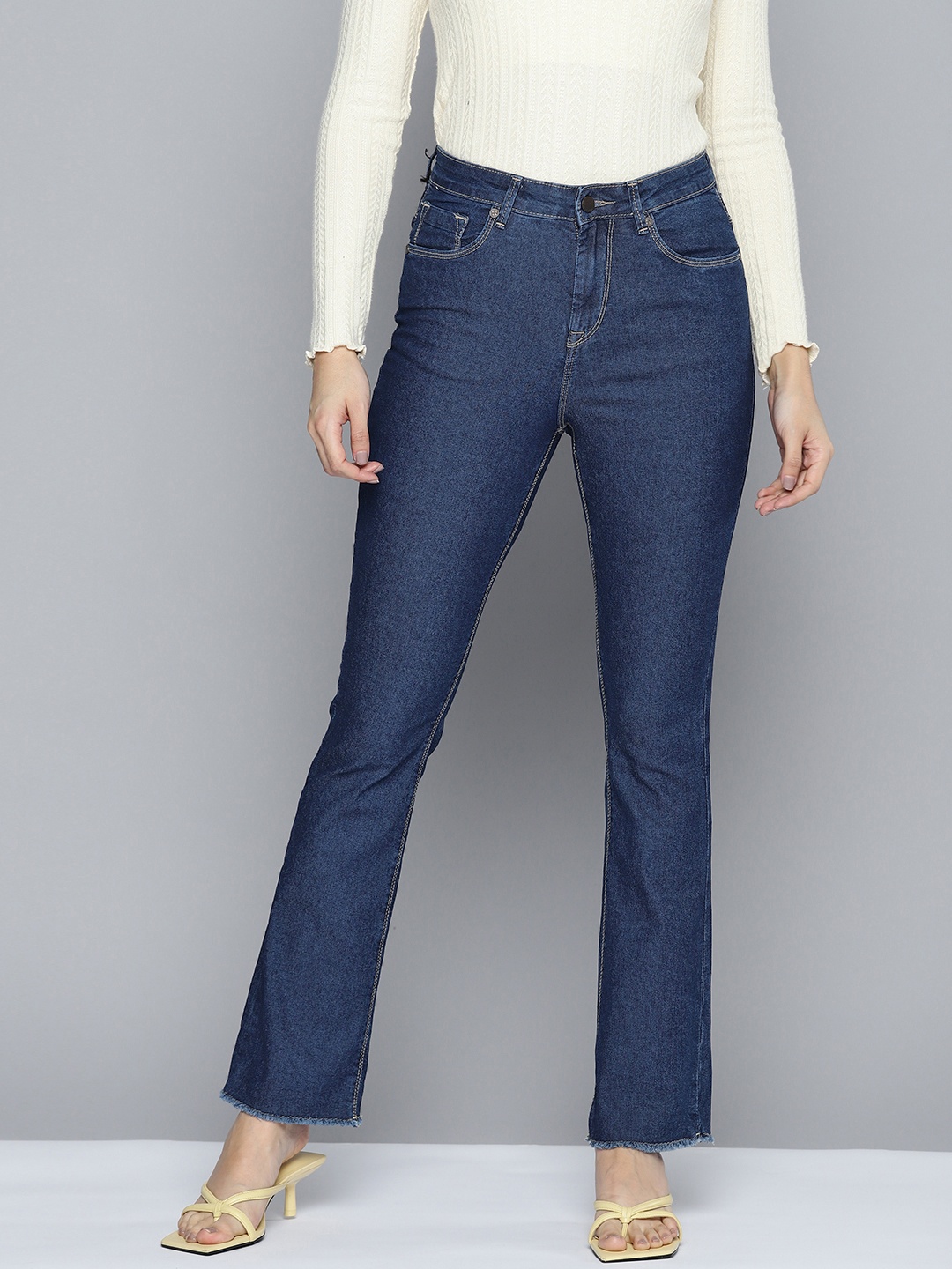 

HERE&NOW Women Flared Stretchable Jeans, Navy blue