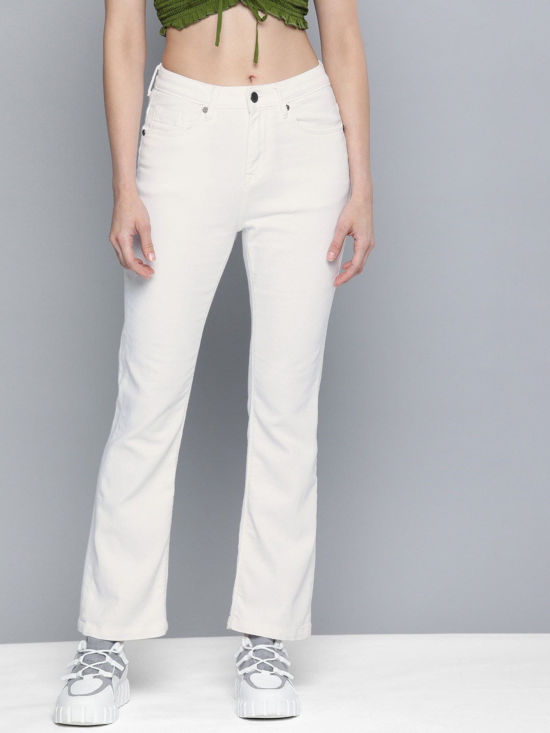

HERE&NOW Women Flared Stretchable Jeans, White